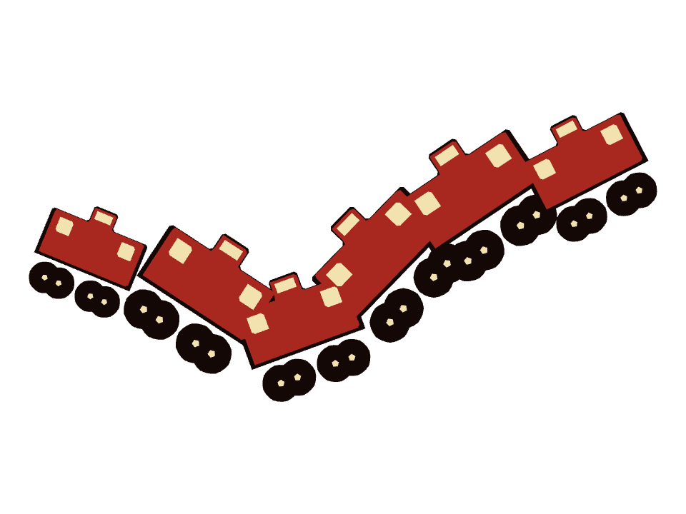Caboose drawn along a curved stroke