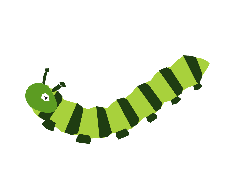 Caterpillar drawn along a curved stroke