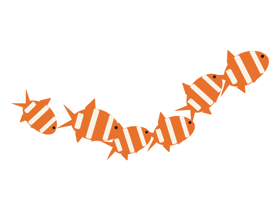 Clownfish drawn along a curved stroke