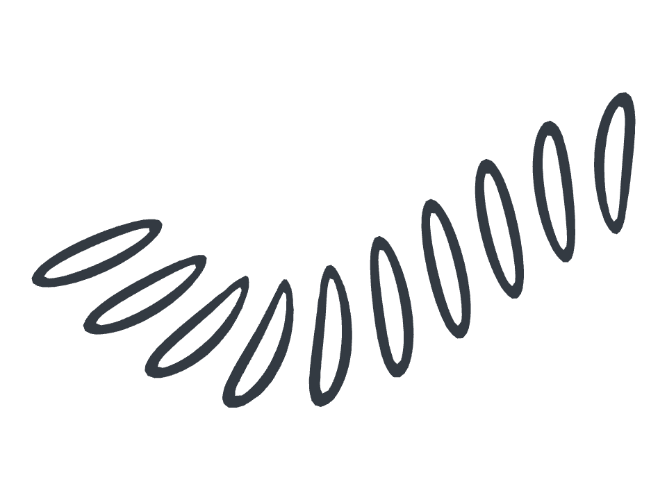 Coil spring drawn along a curved stroke