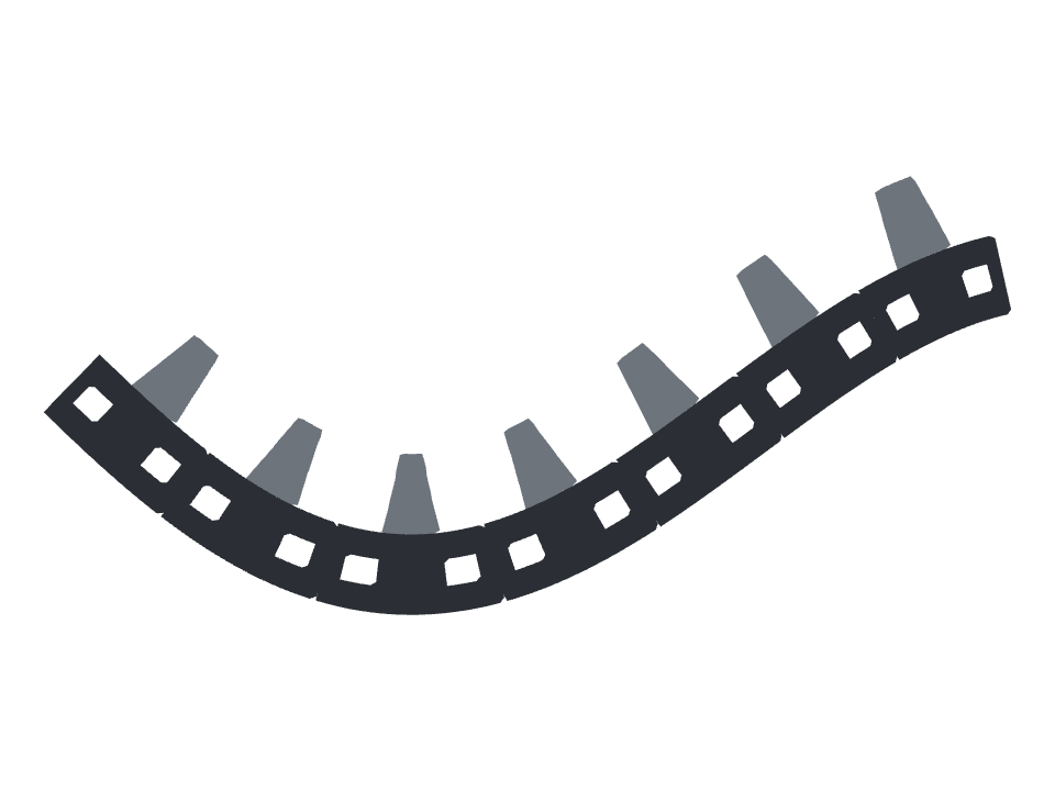 Conveyor belt drawn along a curved stroke