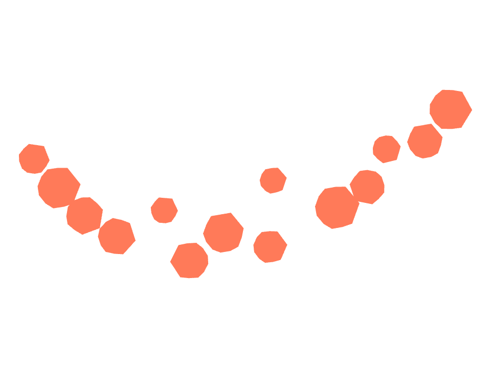 Coral hexagons drawn along a curved stroke