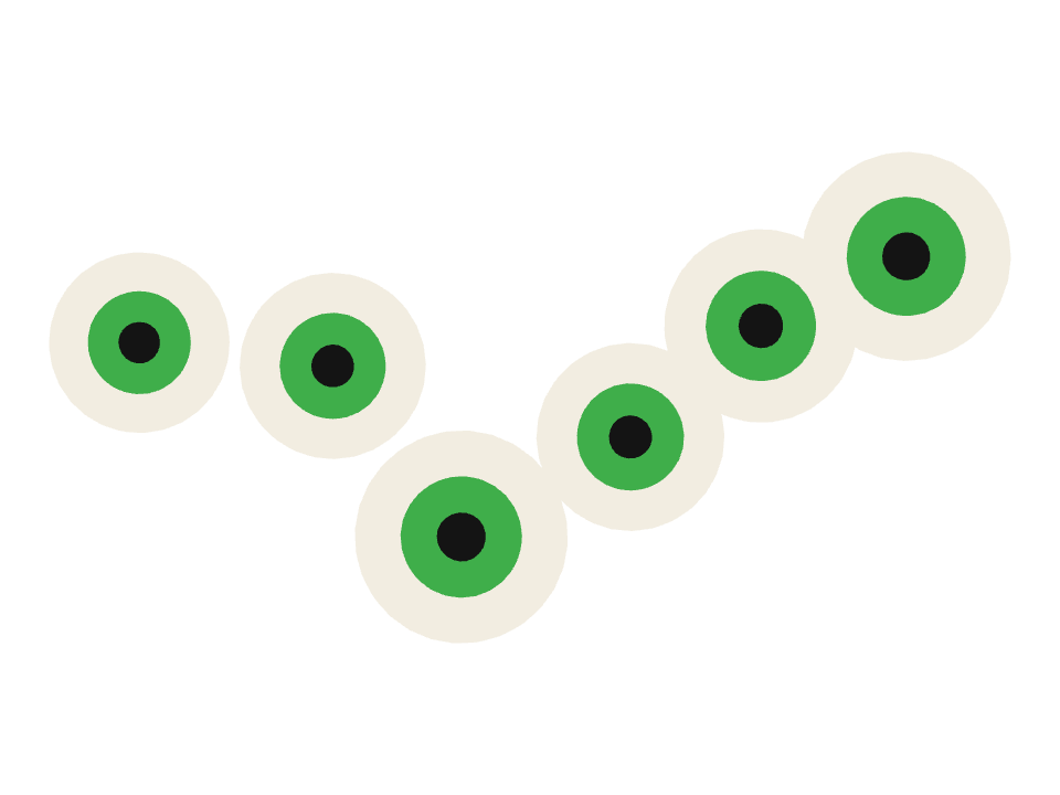 Eyeball Candy drawn along a curved stroke