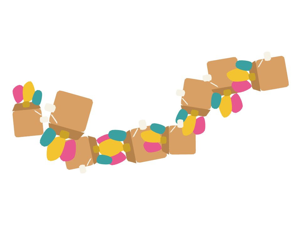 Party Favor Bag drawn along a curved stroke
