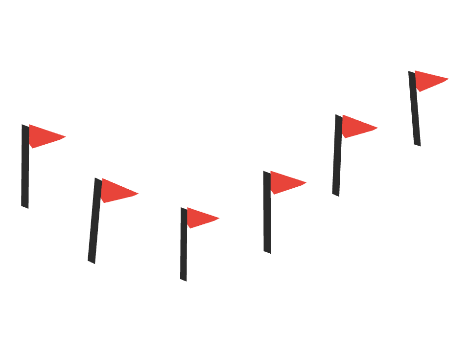 Pin flags drawn along one curved stroke
