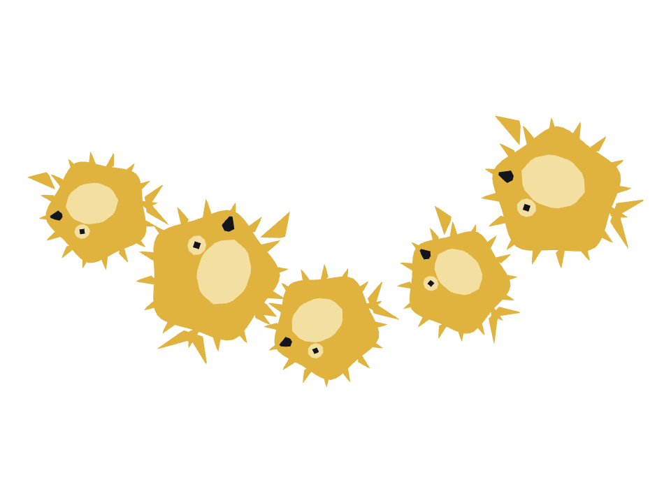 Pufferfish drawn along a curved stroke