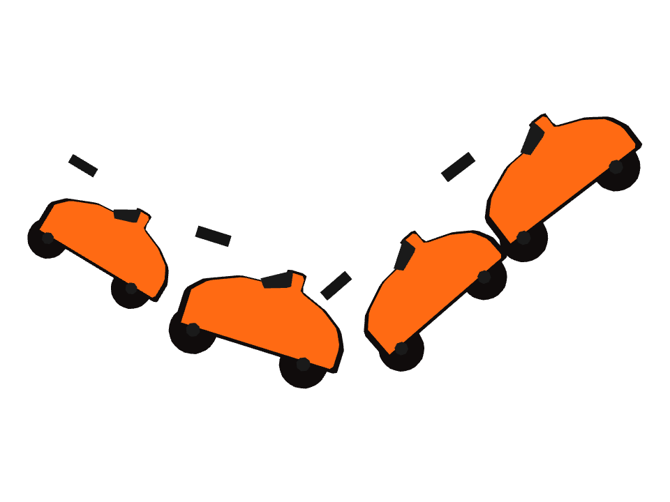 Race Car drawn along a curved stroke