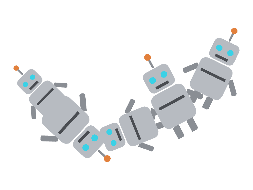 Robot drawn along a curved stroke