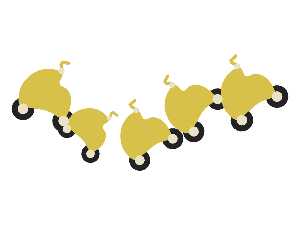 Scooter drawn along a curved stroke