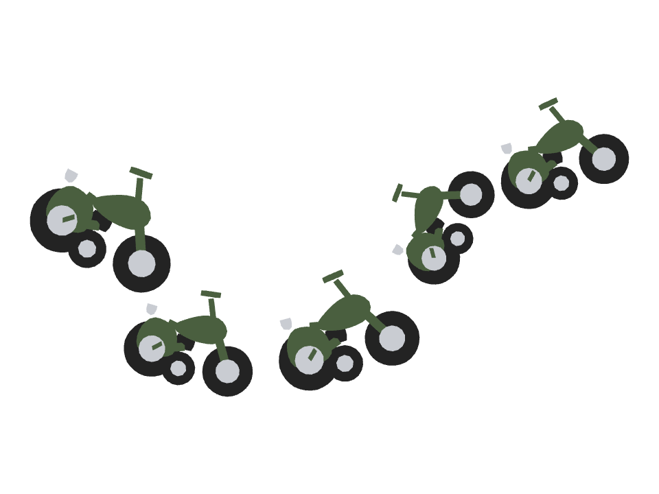 Sidecar Motorcycle drawn along a curved stroke