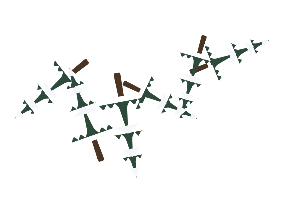 Snowy Pine drawn along a curved stroke