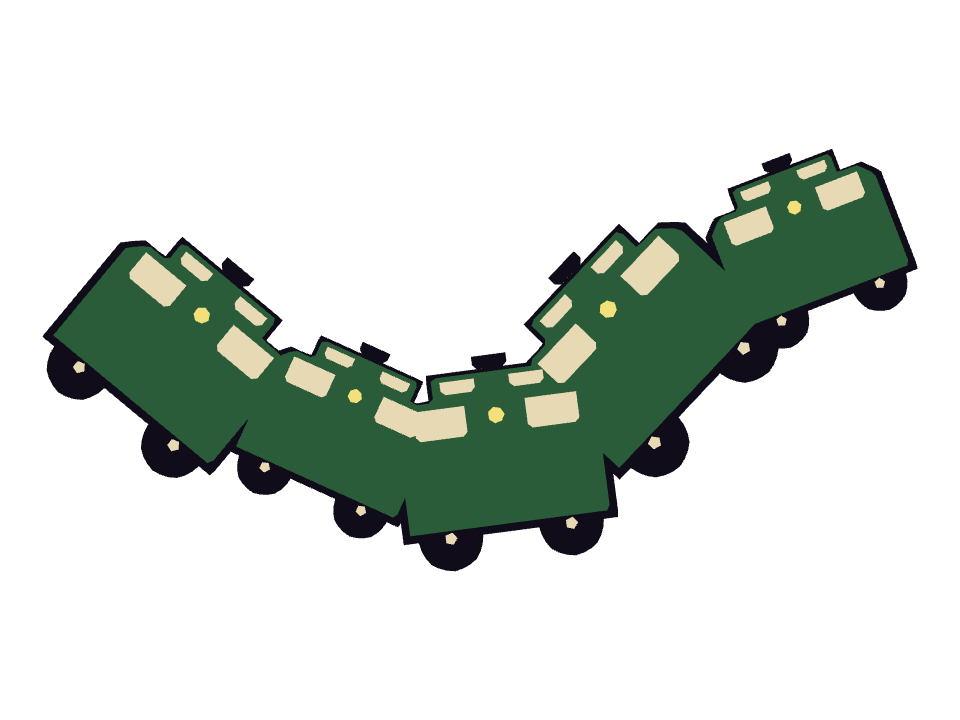 Streetcar drawn along a curved stroke