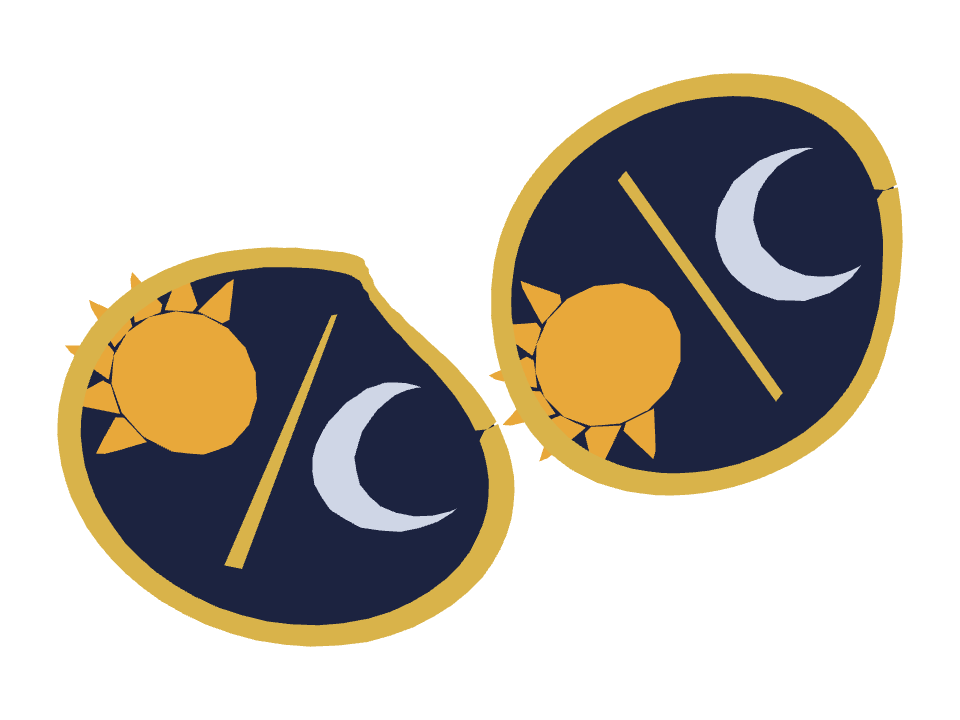 Sun and Moon drawn along a curved stroke
