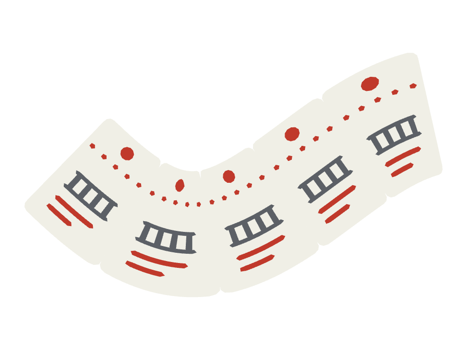Train Ticket drawn along a curved stroke
