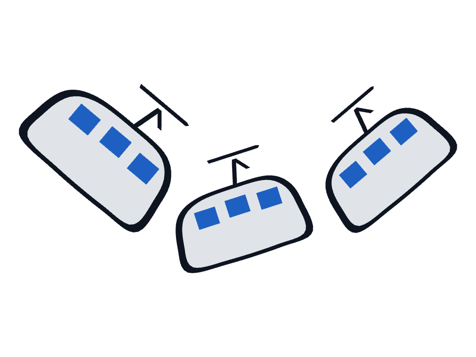 Tram drawn along a curved stroke