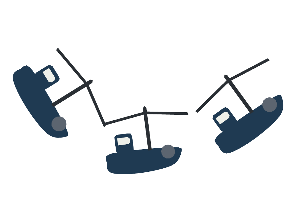 Trawler drawn along a curved stroke