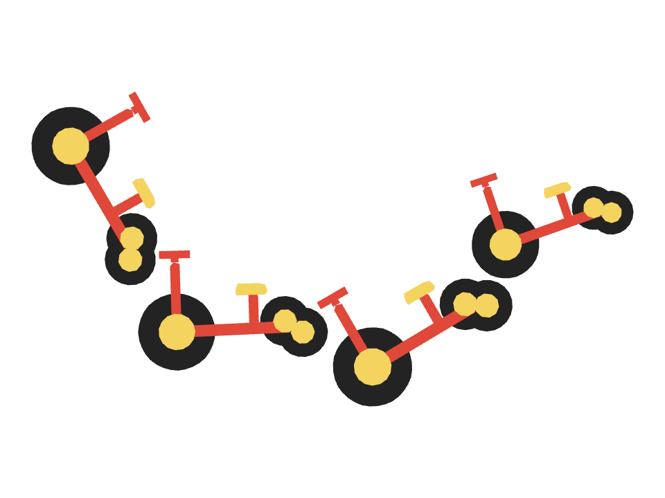 Tricycle drawn along a curved stroke