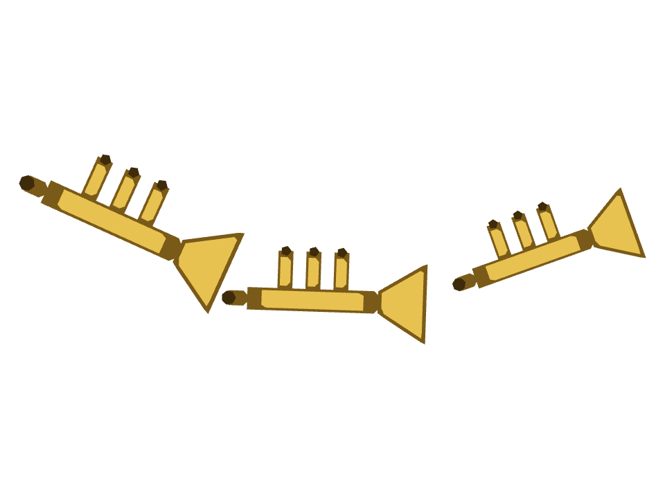 Trumpet drawn along one curved stroke