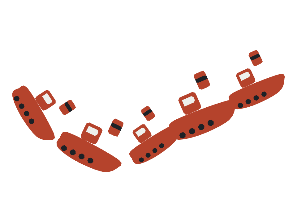 Tugboat drawn along a curved stroke