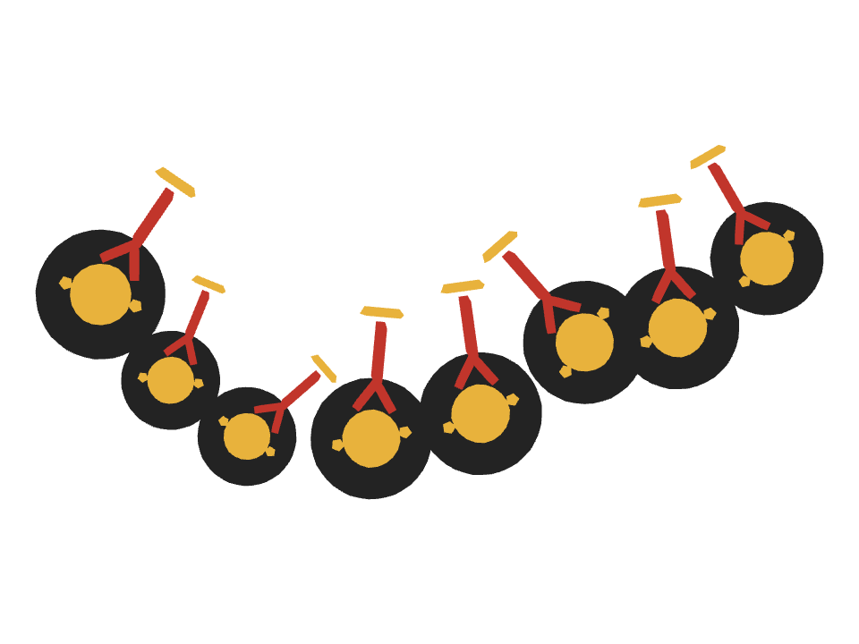 Unicycle drawn along a curved stroke