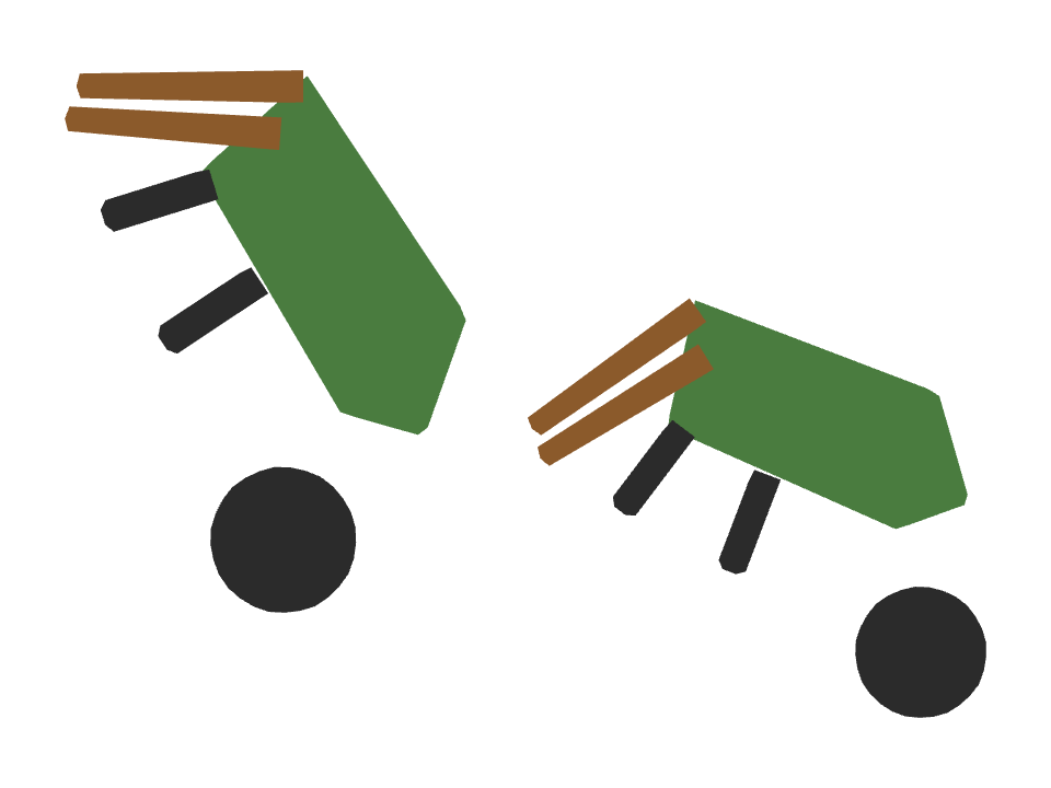 Wheelbarrow drawn along a curved stroke