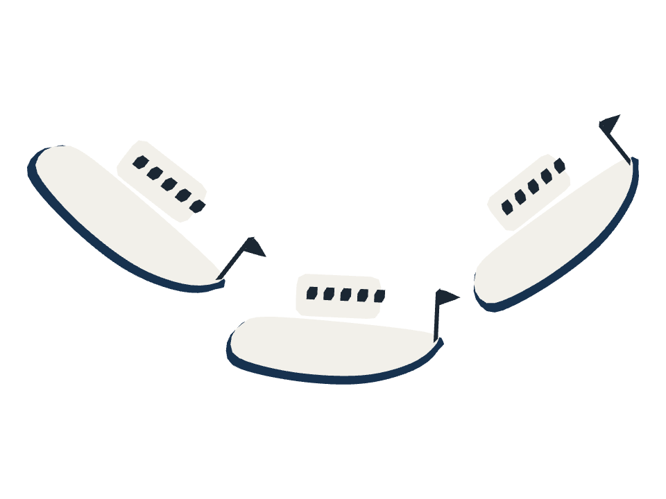Yacht drawn along a curved stroke