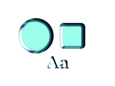 Abalone applied to a circle, a square and the letters Aa
