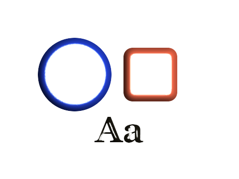 Acrylic Cap applied to a circle, a square and the letters Aa