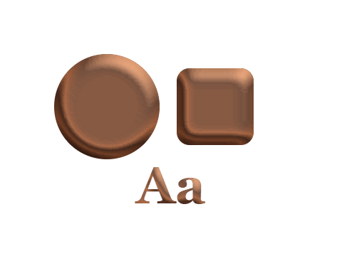 Aged Copper applied to a circle, a square and the letters Aa