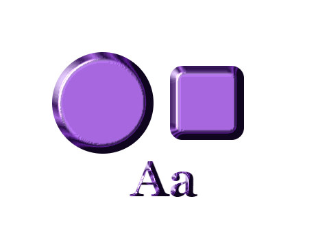 Amethyst applied to a circle, a square and the letters Aa