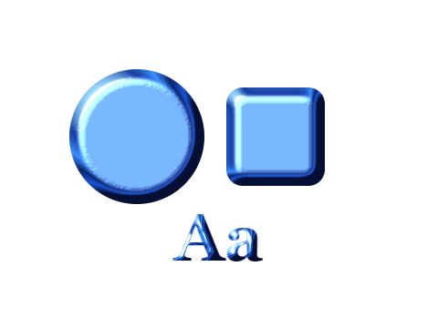 Anodised Blue applied to a circle, a square and the letters Aa
