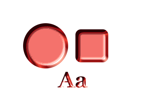 Anodised Red applied to a circle, a square and the letters Aa
