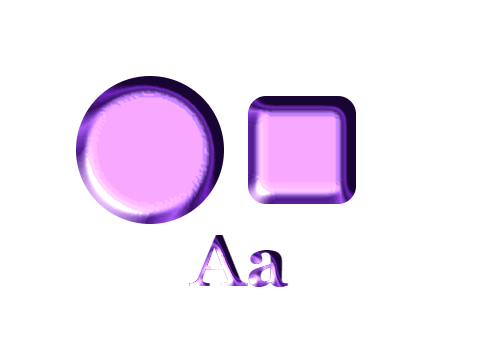 Anodised Violet applied to a circle, a square and the letters Aa