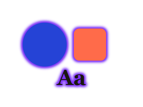 Arcane Purple applied to a circle, a square and the letters Aa