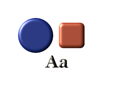 Bakelite applied to a circle, a square and the letters Aa