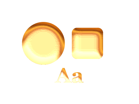 Baltic Amber applied to a circle, a square and the letters Aa