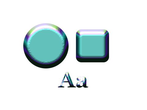 Beetle Shell applied to a circle, a square and the letters Aa
