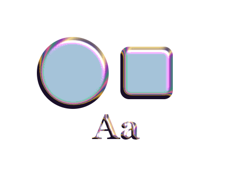 Bismuth applied to a circle, a square and the letters Aa