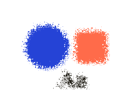 Blast Apart applied to a circle, a square and the letters Aa