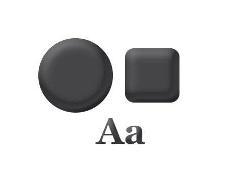 Cast Iron applied to a circle, a square and the letters Aa