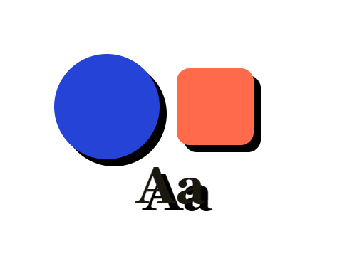 Comic Drop applied to a circle, a square and the letters Aa