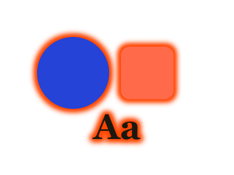 Dragonfire applied to a circle, a square and the letters Aa