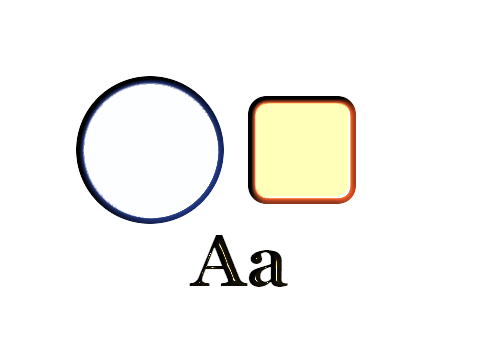Foil Stamp applied to a circle, a square and the letters Aa