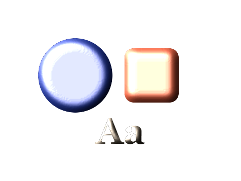 Glazed Pottery applied to a circle, a square and the letters Aa