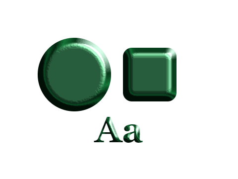 Gloss Enamel applied to a circle, a square and the letters Aa