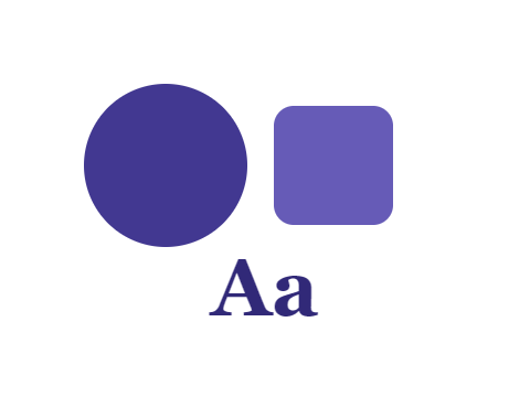 Home Computer Blue applied to a circle, a square and the letters Aa