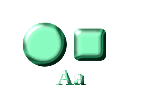 Imperial Jade applied to a circle, a square and the letters Aa