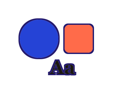 Indigo Inline applied to a circle, a square and the letters Aa