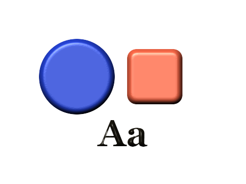 Injection Molded applied to a circle, a square and the letters Aa