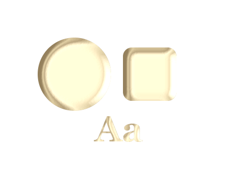 Ivory applied to a circle, a square and the letters Aa